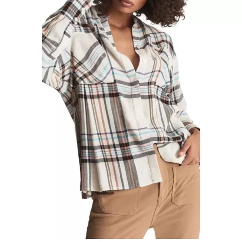 Reiss Amira Light Ground Check Viscose Blend Button Shirt Size 6